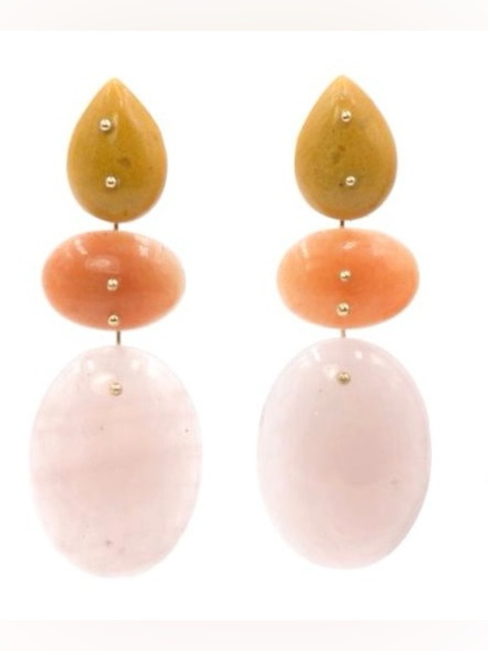 Jessica Winzelberg Mobile Earrings in Yellow Jasper, Aventurine, and Rose Quartz